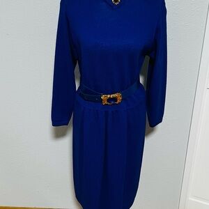 St. John Royal Blue Dress with Gold Buckle